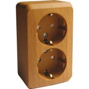 ЭТЮД Розетка двойная наружная с заземлением со шторками Бук