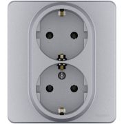Розетка 2-местная с заземлением без защитных шторок 16А в сборе алюминий INSPIRIA