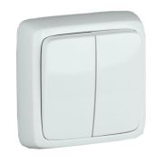 Выключатель двухклавишный наружный с изоляционной пластиной белый 10А