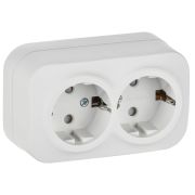 GLORY Розетка 2-местная для открытой установки с заземлением с защитными шторками 16А РСш22-3-ХБм белый матовый IEK