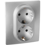Розетка 2-местная с заземлением с защитными шторками 16А в сборе алюминий INSPIRIA