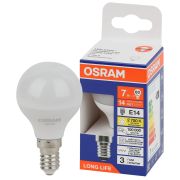 Лампа светодиодная шар LED 7Вт Е14 2700К 600Лм 170-250В (замена 60Вт) OSRAM