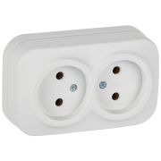 GLORY Розетка 2-местная для открытой установки без заземления без защитных шторок 10А РС22-2-ХБм белый матовый IEK