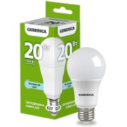 Лампа светодиодная A60 груша 20Вт 230В 6500К E27 GENERICA