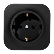 Розетка 1-местная для открытой установки с заземлением с защитными шторками 16Ачерный матовый QUTEO