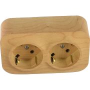 Розетка 2-местная для открытой установки с заземлением без защитных шторок с предварительным подключением 16А дерево QUTEO