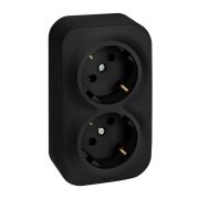 Розетка 2-местная для открытой установки с заземлением без защитных шторок с предварительным подключением 16А черный матовый QUTEO