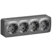 GLORY Розетка 4-местная для открытой установки с заземлением без защитных шторок 16А РС24-3-ХСм сталь матовый IEK