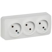 GLORY Розетка 3-местная для открытой установки без заземления без защитных шторок 10А РС23-2-ХБм белый матовый IEK