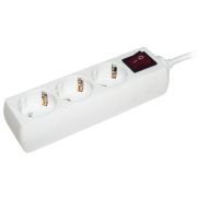 Удлинитель бытовой 3 розетки шнур 3м с заземлением с выключателем 16А