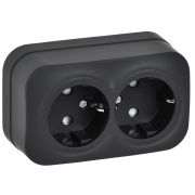 GLORY Розетка 2-местная для открытой установки с заземлением с защитными шторками 16А РСш22-3-ХЧм черный матовый IEK