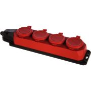 Колодка K-4e-RED-IP44 каучуковая с заземлением 4 розетки 16A IP44 красная
