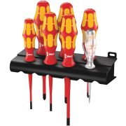 Набор диэлектрических отверток с зауженным рабочим концом Kraftform Plus Серия 100 + индикатор напряжения + подставка 7 предметов. 160 iS/7 Rack VDE