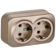 GLORY Розетка 2-местная для открытой установки с заземлением без защитных шторок 16А РС22-3-ХШм шампань матовый IEK