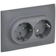 SKANDY Розетка 2-местная с заземлением без защитных шторок 16А в сборе SK-R08Gr серый IEK
