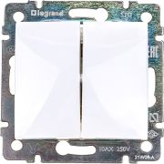 Выключатель 2-клавишный схема 5 10А безвинтовое крепление белый VALENA