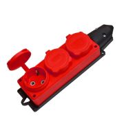 Колодка 3-х местная однофазная с заглушками КОМПАКТ с/з каучук 16А 250В IP44 красный еврослот