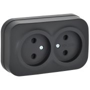 GLORY Розетка 2-местная для открытой установки без заземления без защитных шторок 10А РС22-2-ХЧм черный матовый IEK