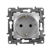 Розетка 1-местная с заземлением без защитных шторок 16А алюминий ETIKA