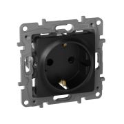 Розетка 1-местная с заземлением с защитными шторками 16А антрацит ETIKA