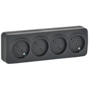 GLORY Розетка 4-местная для открытой установки без заземления без защитных шторок 10А РС24-2-ХЧм черный матовый IEK