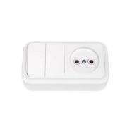 Беларусь Блок: выключатель двухклавишный + розетка без заземления наружный Пралеска