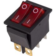 Выключатель клавишный 250V 15А (6c) ON-OFF красный с подсветкой двойной
