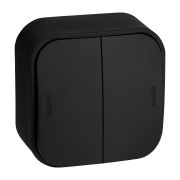 Выключатель 2-клавишный для открытой установки проходной 10А черный матовый QUTEO