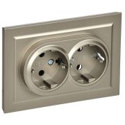 BRITE Розетка двойная с заземлением без защитных шторок 16А в сборе РС12-3-БрШ шампань