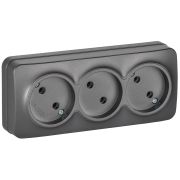 GLORY Розетка 3-местная для открытой установки без заземления без защитных шторок 10А РС23-2-ХСм сталь матовый IEK