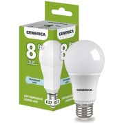 Лампа светодиодная A60 груша 8Вт 230В 6500К E27 GENERICA