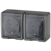 Розетка однофазная наружная (открытой установки) с заземлением без шторок серый 16А 250В IP54 винтовые клеммы 11-2403-03 Эра Эксперт