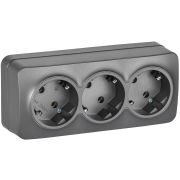 GLORY Розетка 3-местная для открытой установки с заземлением без защитных шторок 16А РС23-3-ХСм сталь матовый IEK