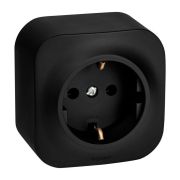 Розетка 1-местная для открытой установки с заземлением без защитных шторок 16А черный матовый QUTEO