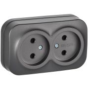 GLORY Розетка 2-местная для открытой установки без заземления без защитных шторок 10А РС22-2-ХСм сталь матовый IEK