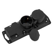 Розетка двойная переносная каучук с защитными крышками 2P+E 1х16А IP44