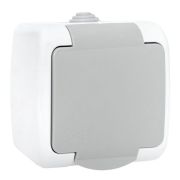 Розетка 1-местная Мурманск 16А с заземлением с крышкой IP54 серый с защитными шторками