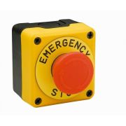 Пост управления однокнопочный кнопка аварийная Грибок 40 мм, 1НЗ, возврат поворотом, с маркировкой, желтый-черный цвет, P, пластиковый корпус 250В AC, 4А, IP65