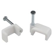 Скоба пластиковая крепежная плоская 10 мм белая NO-224-586 (50 шт/уп)