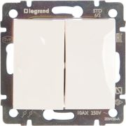 Выключатель 2-клавишный проходной схема 6/2 10А безвинтовое крепление белый VALENA