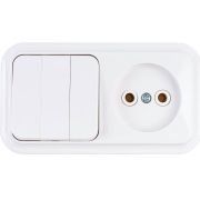 Беларусь Блок: выключатель трехклавишный + розетка без заземления наружный Пралеска