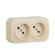 Розетка 2-местная для открытой установки без заземления без защитных шторок с предварительным подключением 16А слоновая кость QUTEO