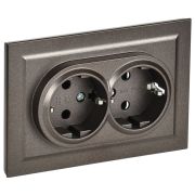 BRITE Розетка двойная с заземлением без защитных шторок 16А в сборе РС12-3-БрТБ темная бронза