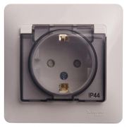 GLOSSA Розетка с заземлением со шторками с крышкой белая в сборе IP44