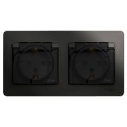 Розетка GLOSSA двойная с заземлением со шторками в сборе IP44 антрацит