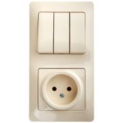 Блок: розетка + выключатель трехклавишный бежевый
