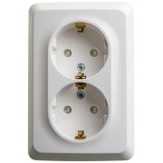 ЭТЮД Розетка угловая двойная наружная с заземлением со шторками 16А 250B белый