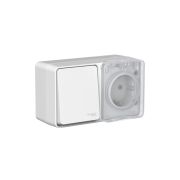 AtlasDesign PROFI IP54 блок открытого монтажа: розетка с заземлением со шторками 16А, выключатель 1-клав.10А, серый