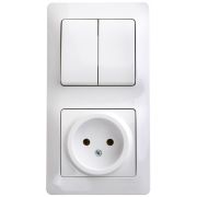 Блок: розетка + выключатель двухклавишный белый