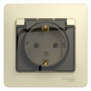 GLOSSA Розетка с заземлением со шторками с крышкой в сборе бежевая IP20